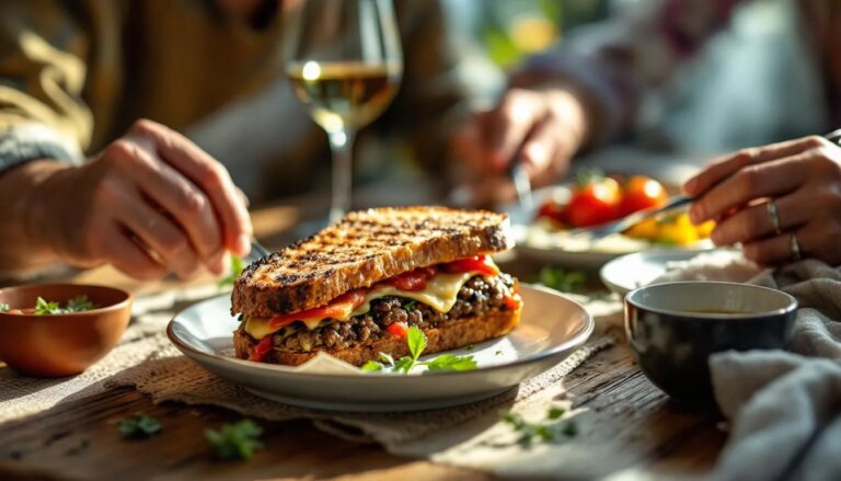 Panini maison avec viande hachée, un délicieux sandwich grillé