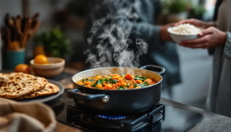 Plat de dahl de lentilles corail, un curry indien savoureux et rapide