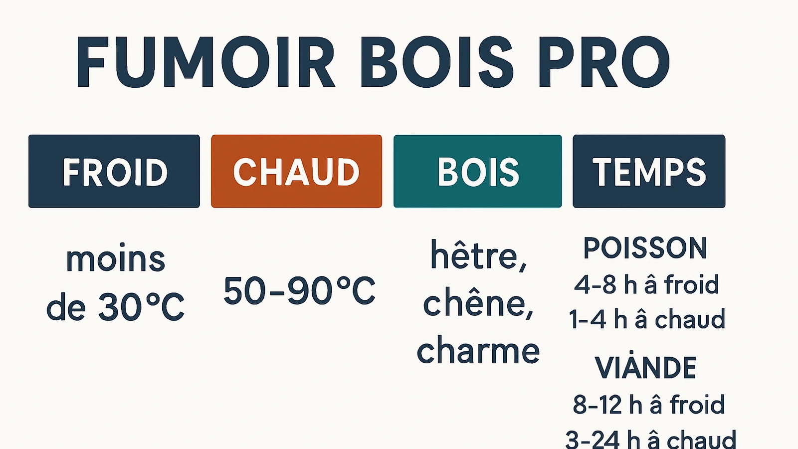 Infographie sur le fumoir à bois professionnel et ses repères de fumage