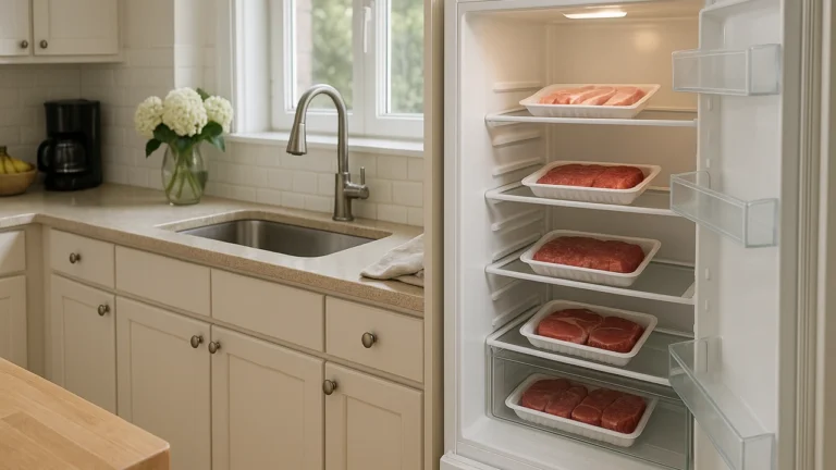 temps de conservation de la viande au frigo avec produits frais rangés dans un réfrigérateur